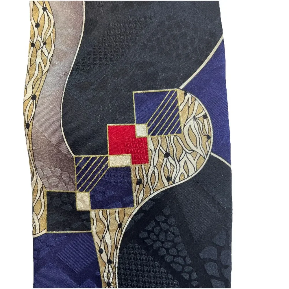 Zianetti Men's Silk Tie Black Purple Red Geometric Extra Long
